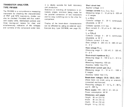 Transistor analyzer PM6505 and PM6505A; Philips; Eindhoven (ID = 240835) Equipment