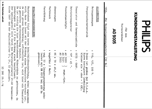 Transistor-NF-Vorverstärker AG9005; Philips; Eindhoven (ID = 1680655) Ampl/Mixer