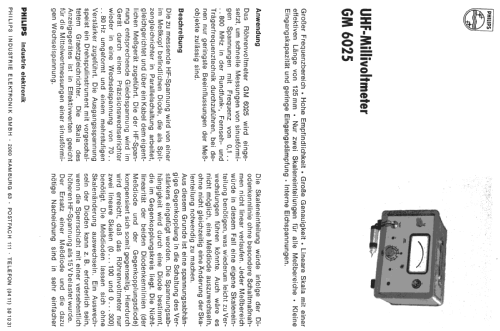 UHF-Millivoltmeter GM6025; Philips; Eindhoven (ID = 2152864) Ausrüstung