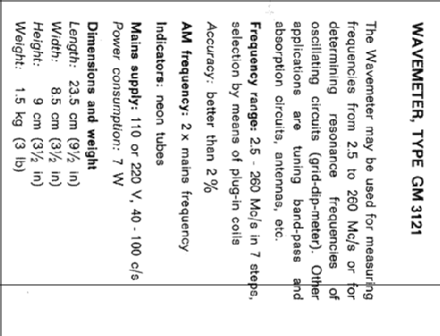 Wavemeter GM3121; Philips; Eindhoven (ID = 240833) Equipment
