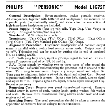 Personic L1G75T; Philips Electrical, (ID = 585328) Radio