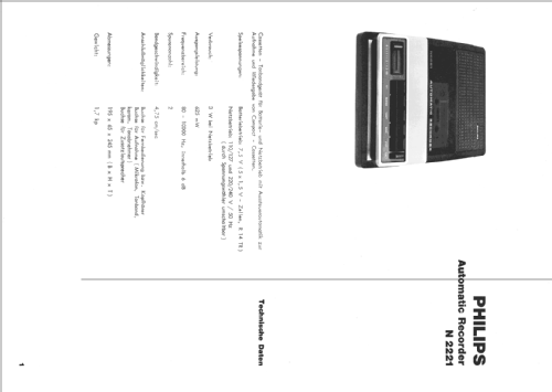 Automatic-Recorder N2221 /00 /01; Philips, Singapore (ID = 426668) Reg-Riprod