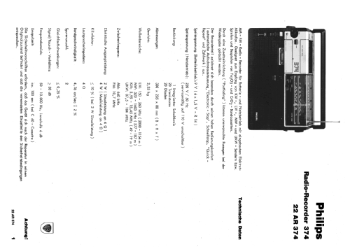 Radio-Recorder 374 22AR374; Philips - Österreich (ID = 777988) Radio