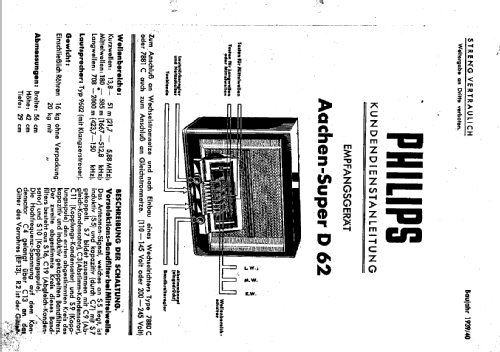 Aachen-Super D62; Philips Radios - (ID = 67257) Radio