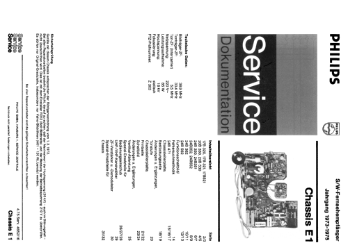 S/W Fernsehempfänger Chassis Ch= E1; Philips Radios - (ID = 1863846) Television
