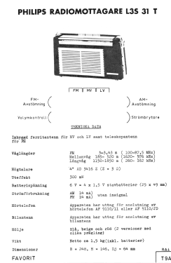 Favorit L3S31T Ch= T9A; Philips, Svenska AB, (ID = 2887901) Radio