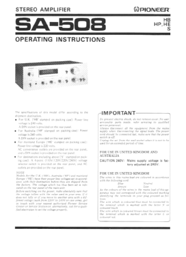 Stereo Amplifier SA-508; Pioneer Corporation; (ID = 3052556) Ampl/Mixer