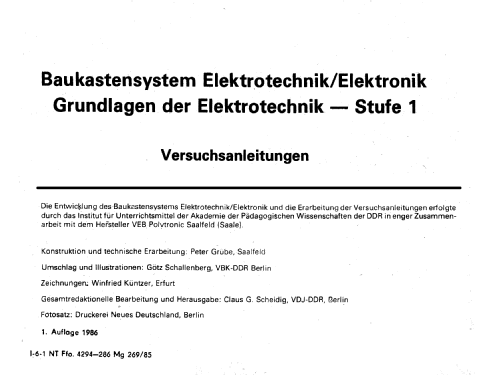 Elektrotechnik - Experimentierbaukasten 1; Polytronic, VEB; ex. (ID = 2505299) Bausatz