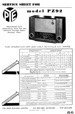 PZ92; Pye N.Z. Ltd.; Waihi (ID = 2836071) Radio