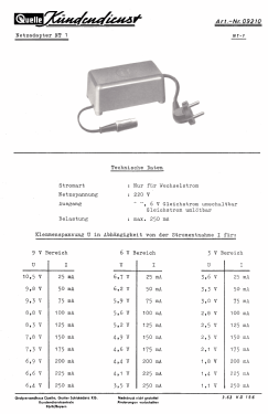 Netzadapter NT-1 Art.-Nr. 09210; QUELLE GmbH (ID = 2707987) Aliment.