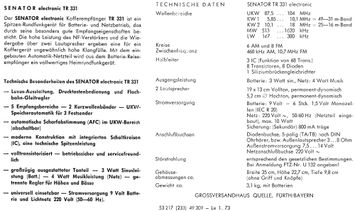 Senator electronic TR331; QUELLE GmbH (ID = 690389) Radio