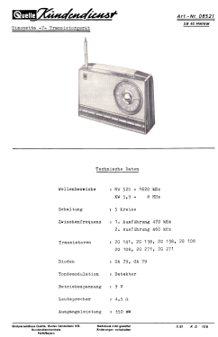 Simonetta - 7 - Transistorgerät SB 60 MW/KW 08521; QUELLE GmbH (ID = 2705037) Radio