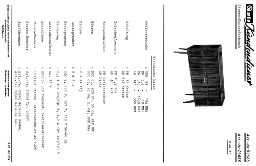 Stereo-Konzertschrank Art.-Nr. 03665 / 03666 Ch= K 46 'B'; QUELLE GmbH (ID = 623440) Radio