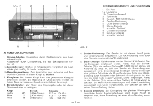 Universum UKW Cassetten Stereo ACR 2765 Bestell-Nummer 015.268 6; QUELLE GmbH (ID = 2380452) Car Radio