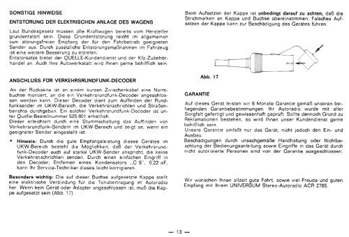 Universum UKW Cassetten Stereo ACR 2765 Bestell-Nummer 015.268 6; QUELLE GmbH (ID = 2380463) Car Radio