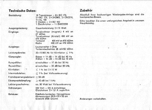 Universum-HiFi-Stereo-Verstärker V 794 Best. Nr. 07004; QUELLE GmbH (ID = 2277580) Ampl/Mixer