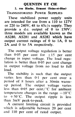 Transistorized Power Supplies AS280 - AS281 - AS282; Quentin Et Cie; (ID = 2775860) Power-S