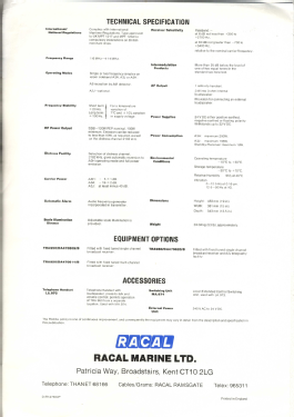 Marine SSB Radiotelephone TRA 950; Racal Engineering / (ID = 2909491) Commercial TRX