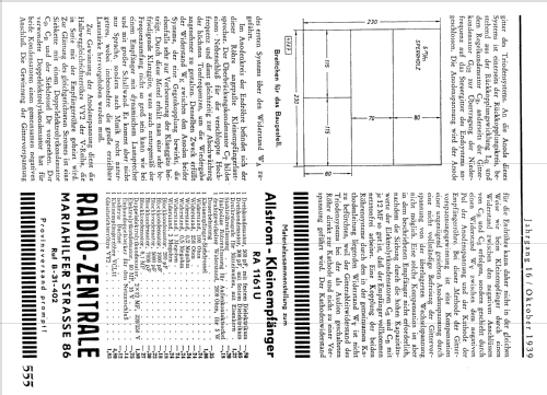 Allstrom-Kleinempfänger RA1161U; Radio Amateur, (ID = 2652588) Radio