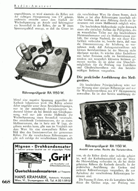 Röhrenprüfgerät RA1150W; Radio Amateur, (ID = 2760054) Equipment