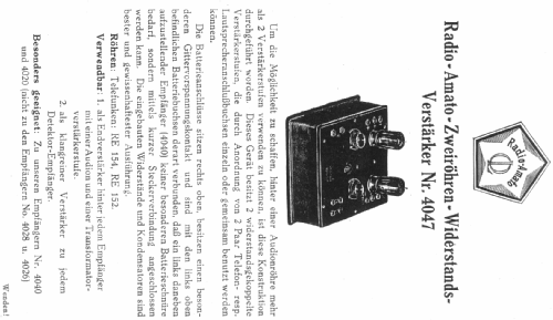 Zweiröhren-Widerstands-Verstärker 4047; Radio-Amato, Otto (ID = 869646) Ampl/Mixer