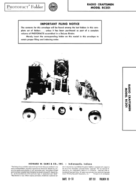 RC-201 B/W Television; Radio Craftsmen Inc. (ID = 2979206) Television