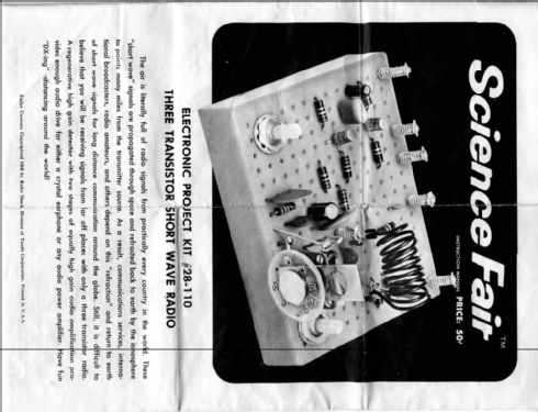 Science Fair Three Transistor Shortwave Radio 28-110; Radio Shack Tandy, (ID = 2639693) Kit