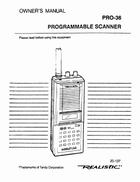 Pro-36 Cat. No. 20-137; Radio Shack Tandy, (ID = 3121948) Amateur-R