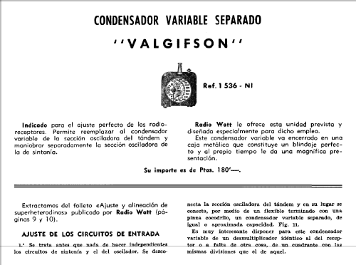 Condensador variable separado Valgifson ; Radio Watt Valgifson (ID = 1885001) Ausrüstung