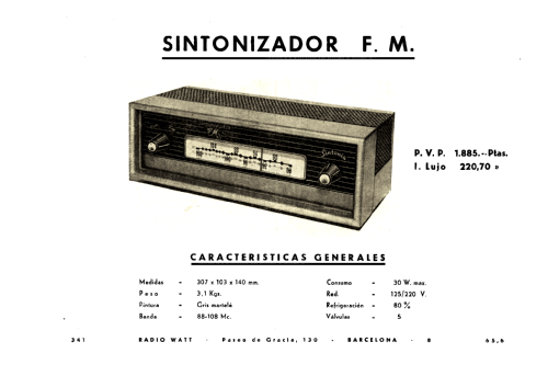Sintonizador FM ; Radio Watt Valgifson (ID = 2652380) Radio