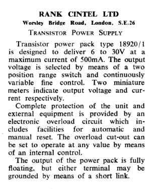 Transistor Power Pack 18920/1; Cintel Band Cinema (ID = 2782206) Power-S