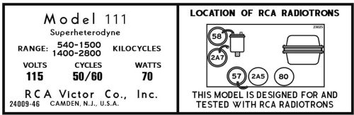 111 ; RCA RCA Victor Co. (ID = 3054635) Radio