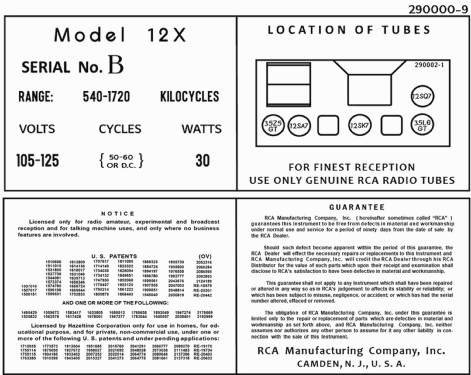 12X Ch=RC1001B; RCA RCA Victor Co. (ID = 3044873) Radio