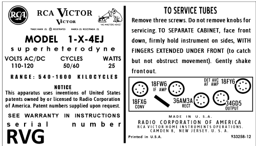 1-X-4EJ 'The Charmflair' Ch= RC-1202C; RCA RCA Victor Co. (ID = 3042518) Radio