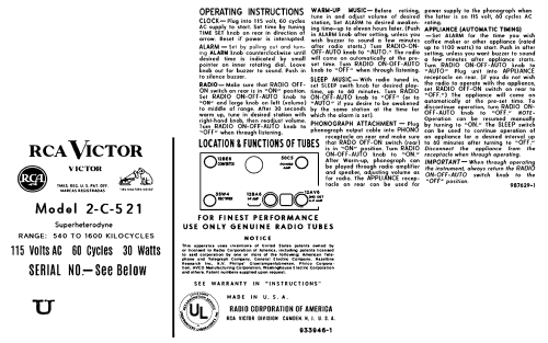 2-C-521 Ch= RC-1120-B; RCA RCA Victor Co. (ID = 3106939) Radio