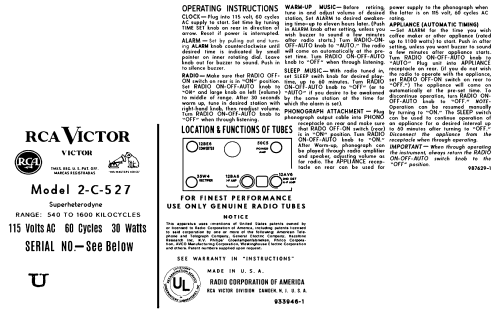 2-C-527 Ch= RC-1120-A; RCA RCA Victor Co. (ID = 3106945) Radio