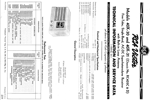 40X31 Ch= RC-405D; RCA RCA Victor Co. (ID = 983556) Radio