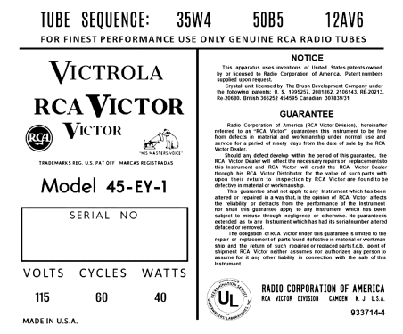 45-EY-1 Ch= RS-132F; RCA RCA Victor Co. (ID = 3017110) R-Player