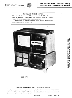 4T101 Ch= KCS61; RCA RCA Victor Co. (ID = 2938989) Television