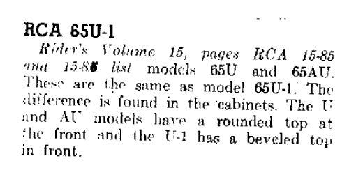 65U1 RC1017A, RC1017B; RCA RCA Victor Co. (ID = 984836) Radio