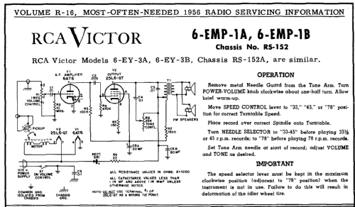 6-EY-3A Ch= RS-152A; RCA RCA Victor Co. (ID = 126301) R-Player