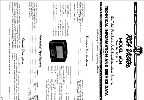 6Q4 Ch= RC-441A; RCA RCA Victor Co. (ID = 978494) Radio