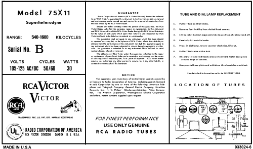 75X11 Ch=RC1050A; RCA RCA Victor Co. (ID = 3027553) Radio