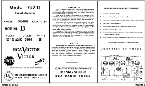 75X12 Ch= RC-1050A; RCA RCA Victor Co. (ID = 3027559) Radio