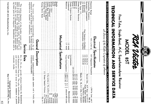 85T ; RCA RCA Victor Co. (ID = 908269) Radio
