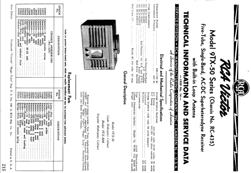 9TX50 Ch= RC-435; RCA RCA Victor Co. (ID = 983547) Radio