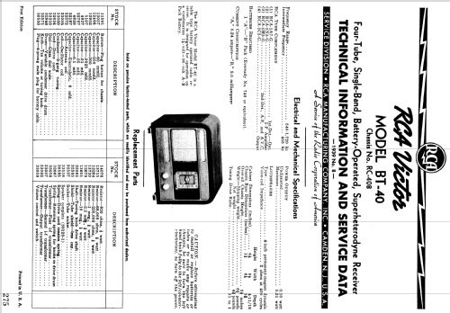 BT40 Ch= RC408; RCA RCA Victor Co. (ID = 984767) Radio