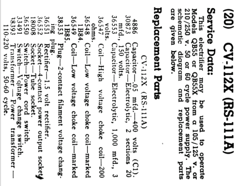 CV-112X Ch= RS-111A; RCA RCA Victor Co. (ID = 1116010) Power-S