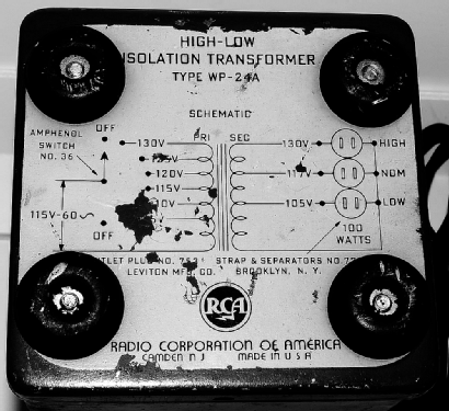 High-Low Isolation Transformer WP-24A; RCA RCA Victor Co. (ID = 2043536) Equipment