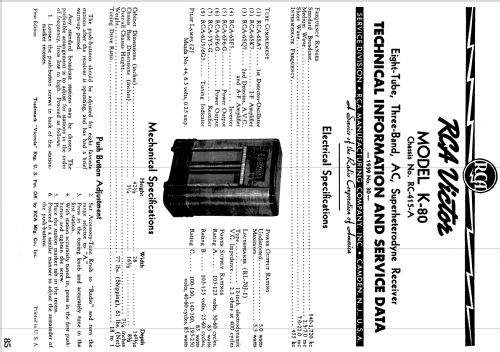 K80 Ch= RC-415A; RCA RCA Victor Co. (ID = 991178) Radio